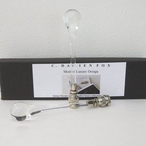 Italian Murano Blown Glass Droplet Finials, Sparkling Crystal Clear, a pair, gif